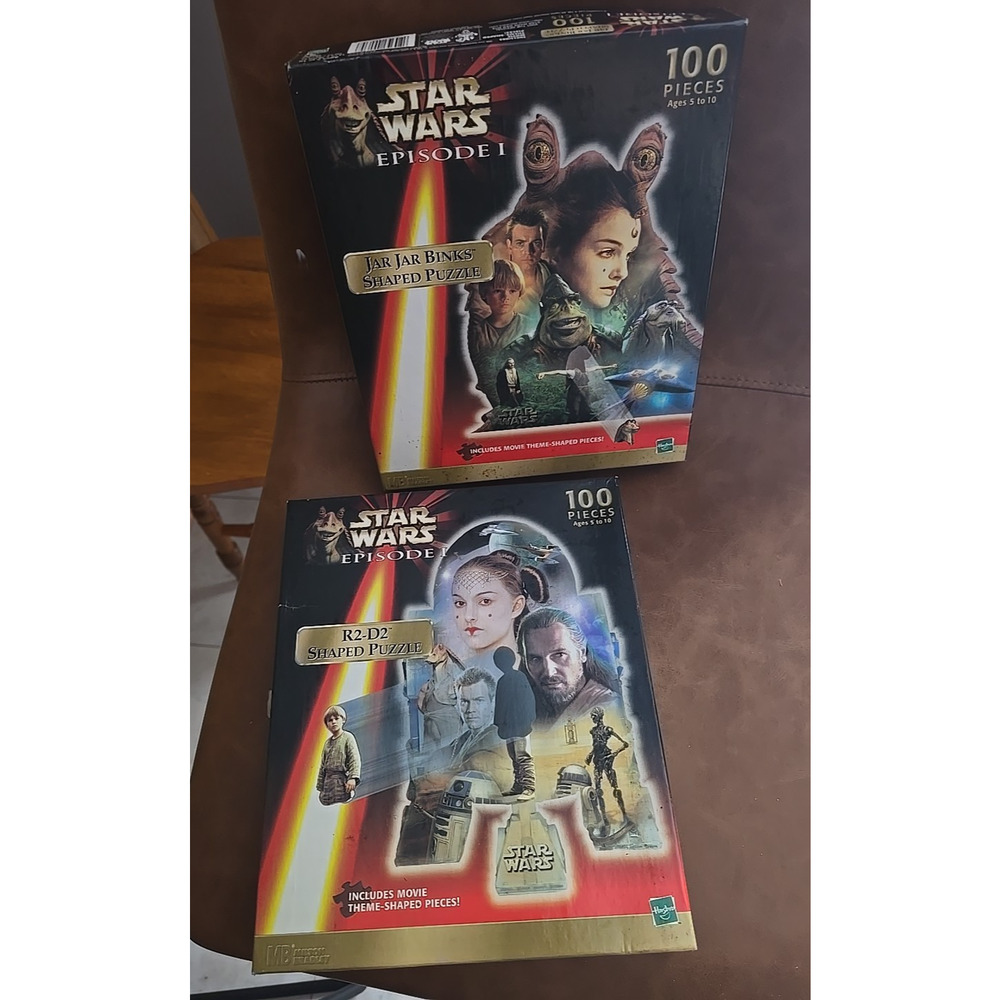 Vintage Star Wars Jar Jar Binks & R2-D2 Shaped 100 Piece Puzzles 14 1/2x 18 3/16